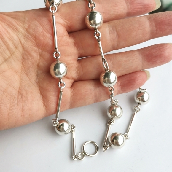 Vintage Sterling Silver ball bead necklace toggle - Picture 5 of 11